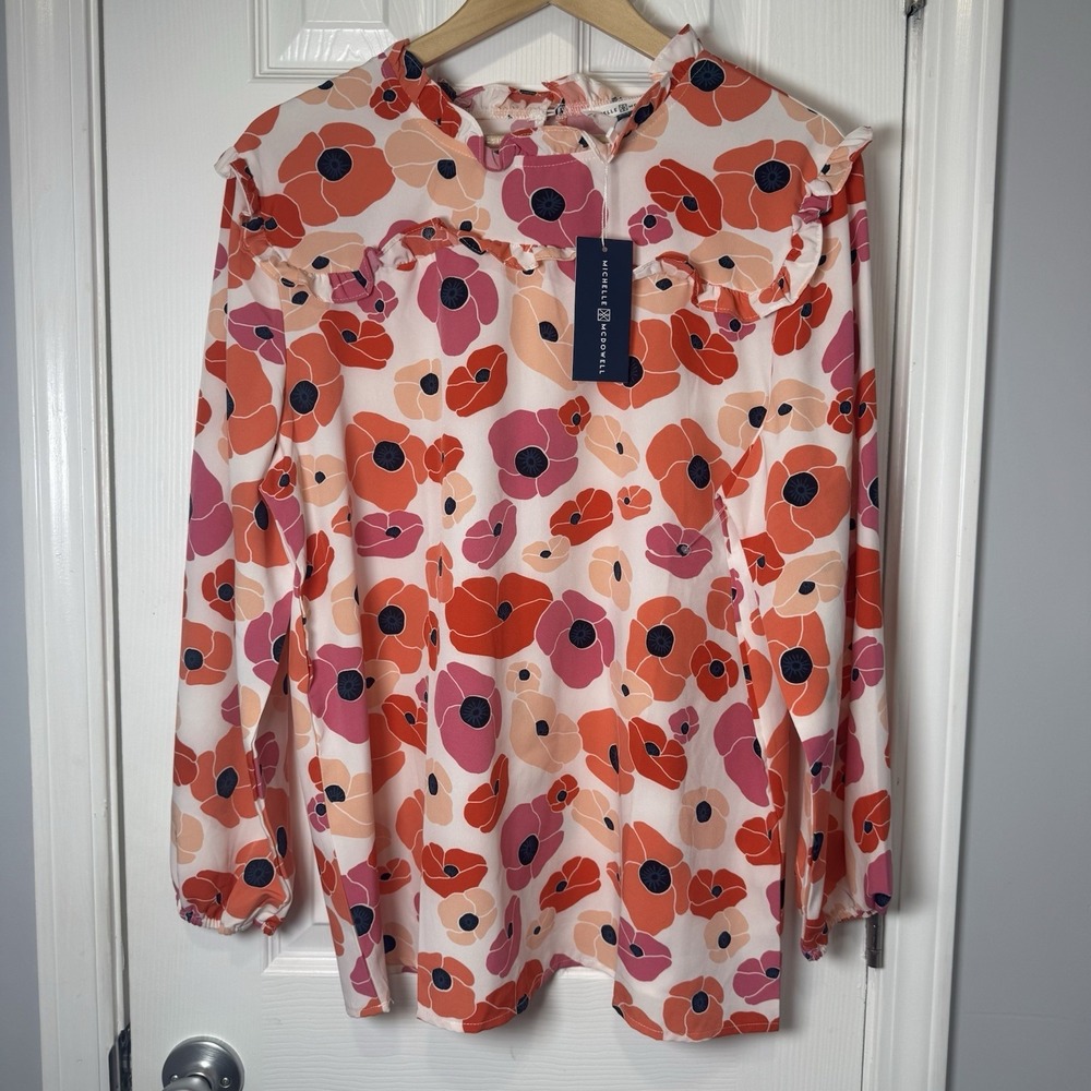 Michelle McDowell Womens Evans Top XXL Brighter Days Floral Ruffle‎ Smock Blouse